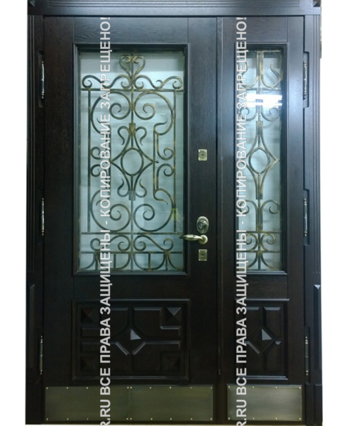 Входная подъездная дверь МДФ с ковкой/стеклом 1130 Входная подъездная дверь МДФ с ковкой/стеклом 1130