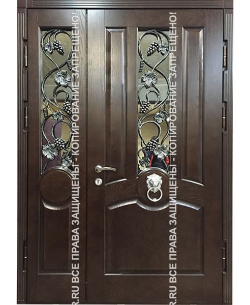 Железная подъездная дверь МДФ с ковкой/стеклом 1117 Железная подъездная дверь МДФ с ковкой/стеклом 1117